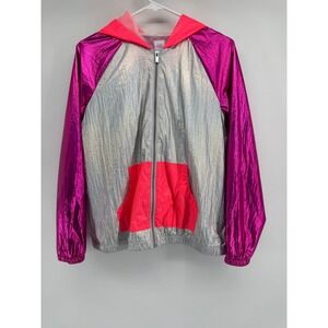 More Than Magic Girls XL 14/16 Metallic Silver Magenta Pink Windbreaker Jacket